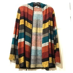 Striped Cardigan with brown elbow patches